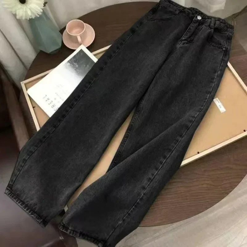 Frühling und Herbst koreanische Version der Studenten breiten Füße gerade große Jeans mit hoher Taille Damen lockere und dünne Hosen Flut
