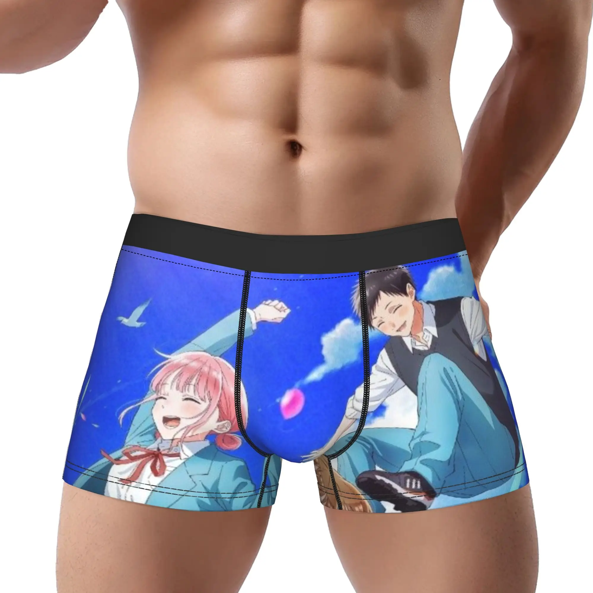 Blue Box Underpants Homme Panties Men's Underwear Blue Box Print Shorts Boxer Briefs