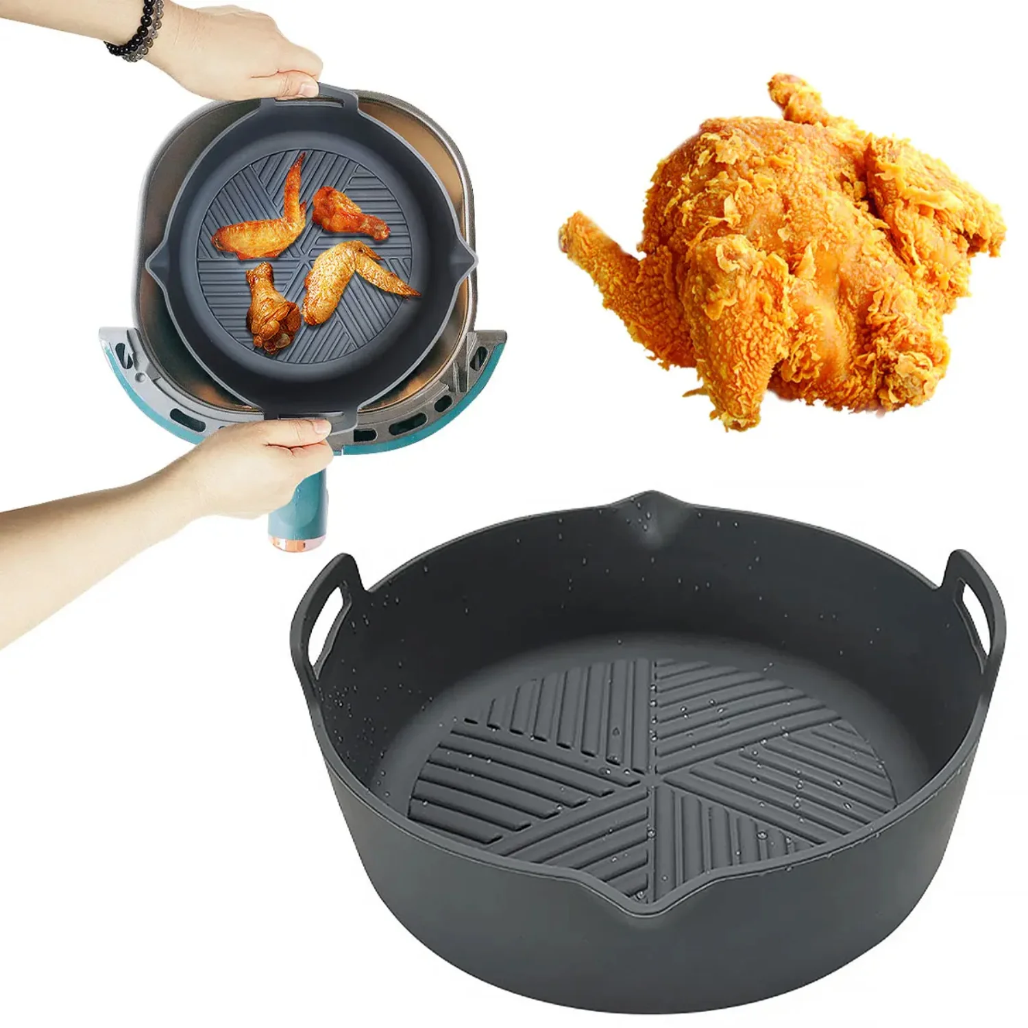 

Air Fryer Silicone Pot 8 Inch Reusable Air Fryer Silicone Basket Replacement Paper Liners BPA-Free Round Silicone Baking Pan