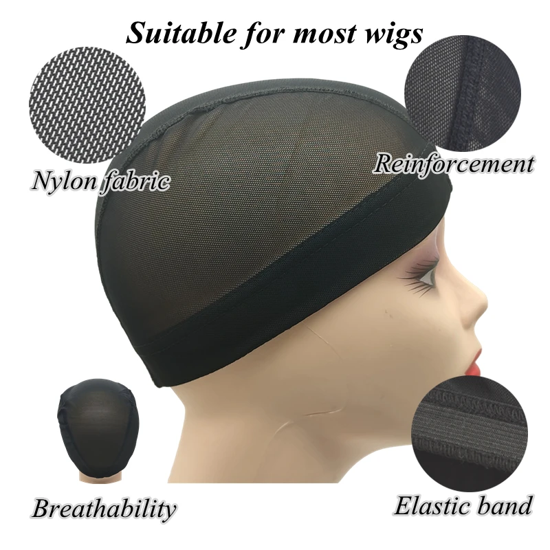 1/2Pcs Breathable Nylon Mesh Dome Wig Cap Reinforced Sewing Elastic Edge Black Wig Foundation Net for Handmade Wigs