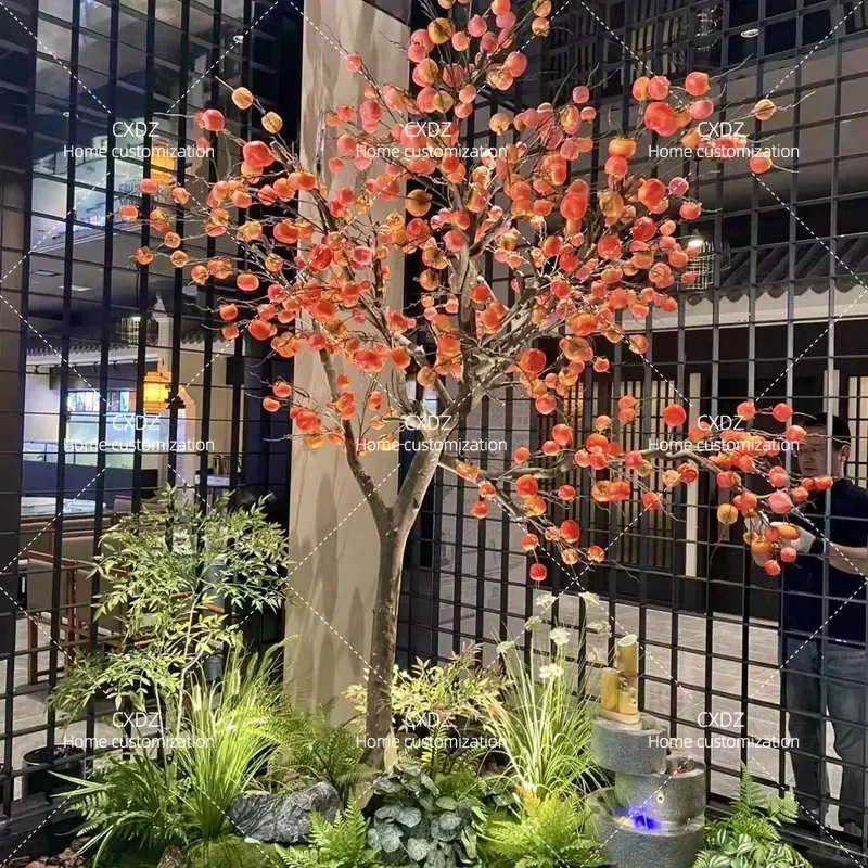 Simulation Persimmon Tree Artificial Fruit Plant Chinese Style New Year Decoration Fake Tree for Hotel Window Display Floor