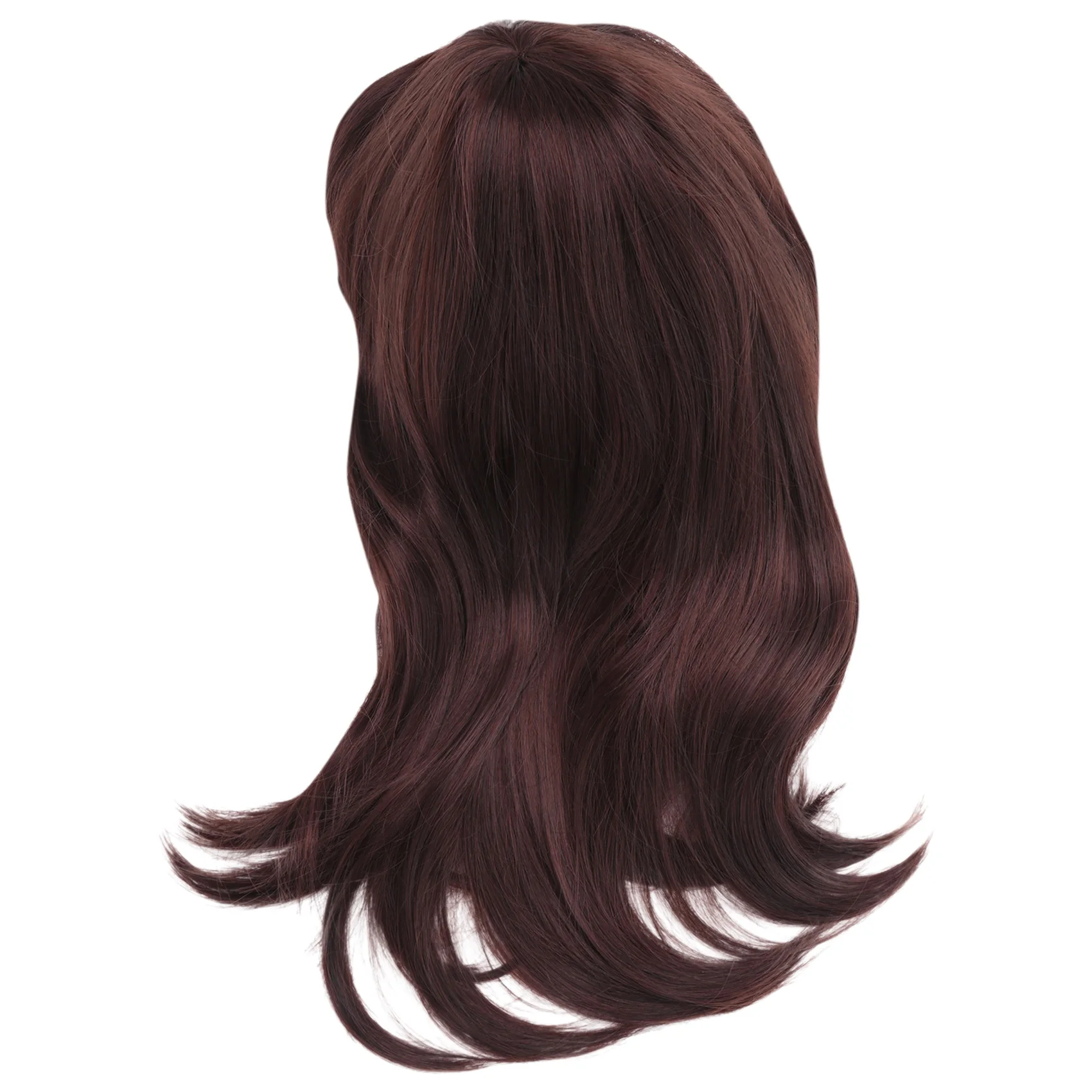 

Women Hair Wigs Ladies Daily Natural Wave Dark Brown Side Parting Synthetic None Lace Wigs with Bangs