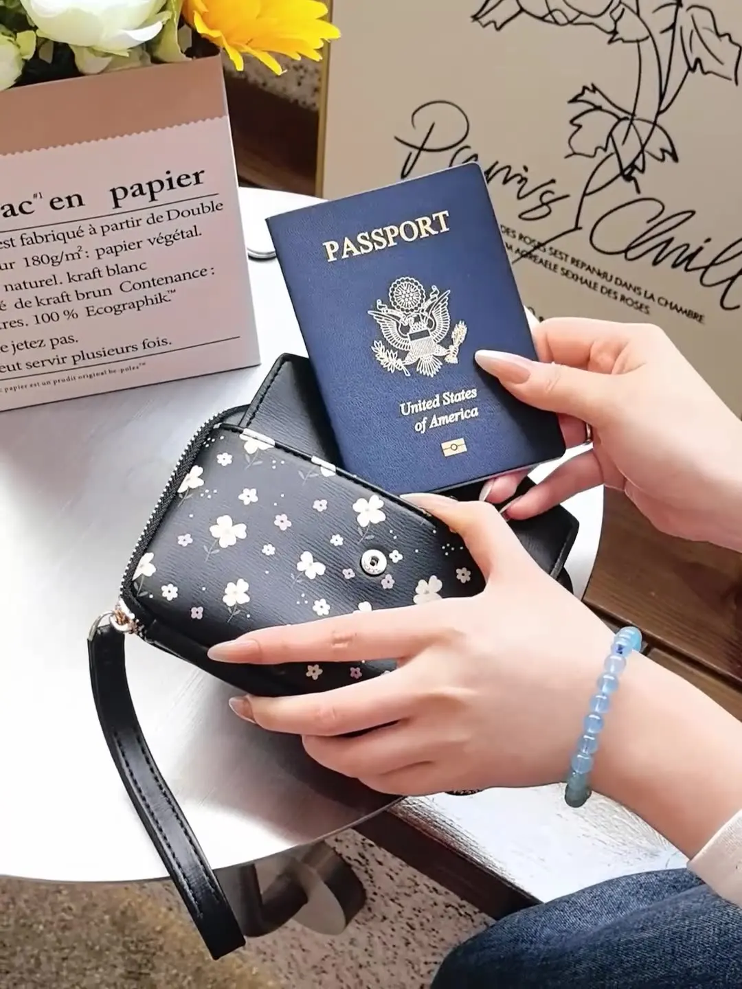 New Model High-Quality PU Printed Multi-Functional Zipper Handbag for Passport, Large Capacity Ladies' Coin Zipper Storage Bag F