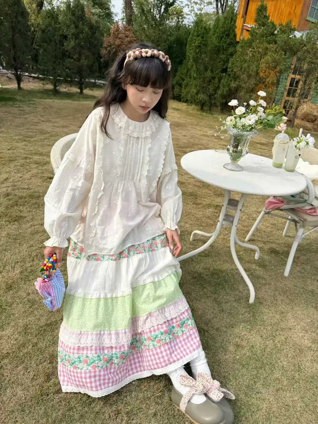 Vintage Autumn Sweet Kawaii Cartton Japanese Mori Girl Cotton Shirt Female Rococo Korean Style Retro Chic Pleated Lace Blouse view 3