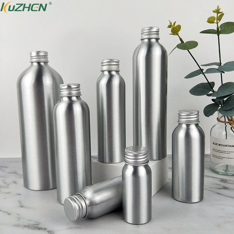 30ml-250ml Silver Aluminum Bottle With Screw Cap Perfume Cosmetic Toner Water Bottle Travel Protable Refillable Bottle