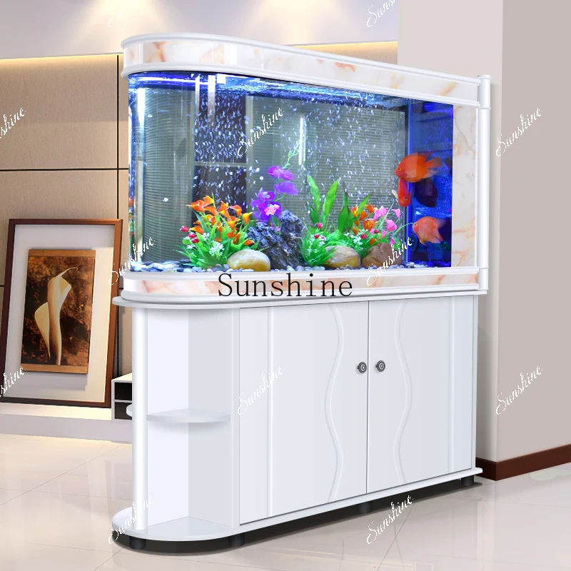 Bullet fish tank aquarium ecological glass living room floor large and medium u-shaped wood grain bottom filter customization  F