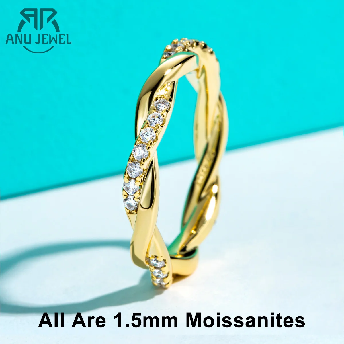 anujewel moissanite diamante infinito banda de casamento para mulheres aneis de eternidade amarelo joias por atacado 15 mm cor d 01