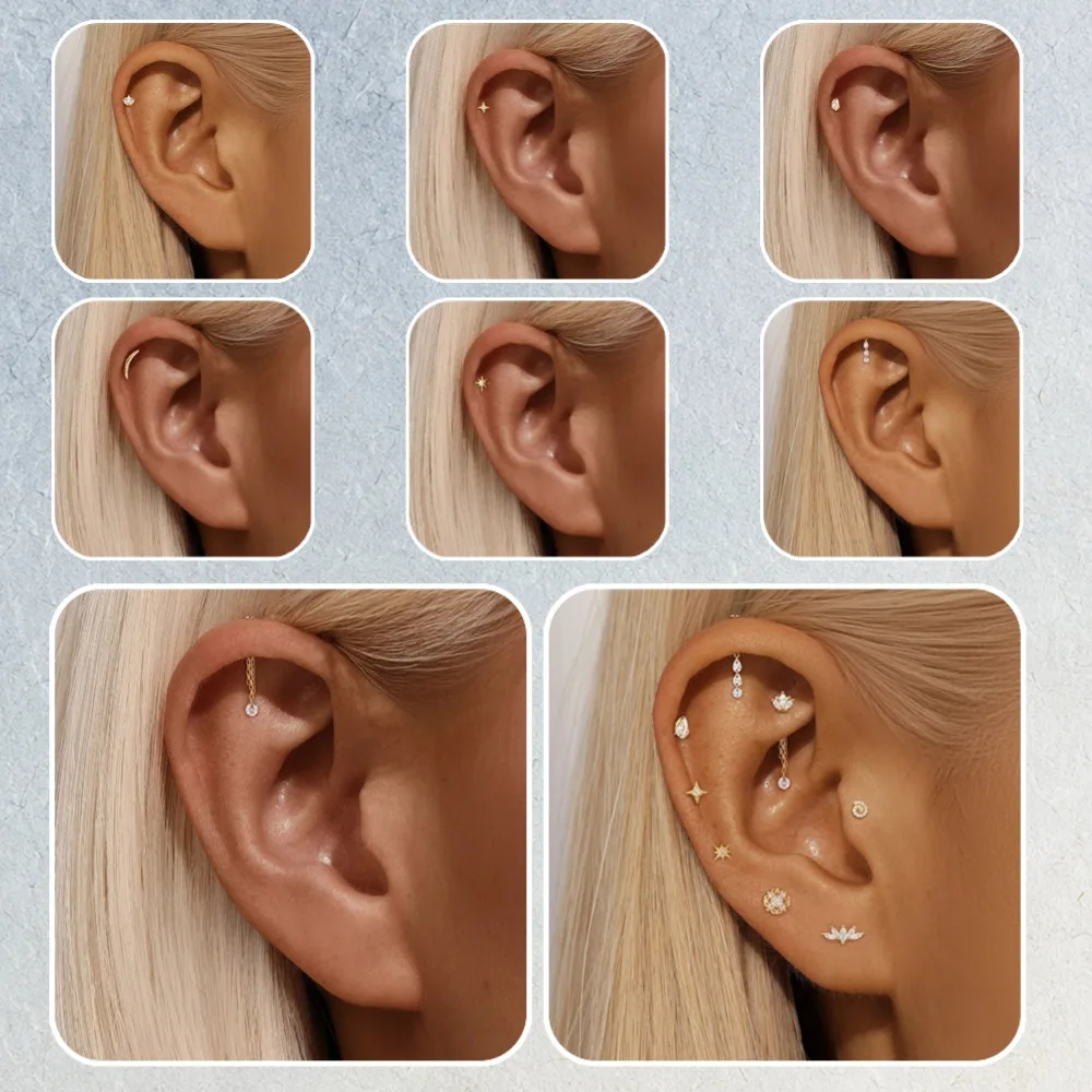 CANNER Cartilage Piercing Stud Earrings 925 Sterling Silver 16G Helix Tragus Cartilage Flat Blat Stud Earring 5/6/8MM Jewelry