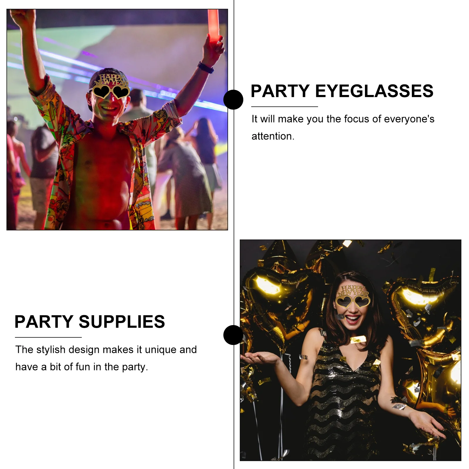 

3Pcs Atmosphere Glasses Stylish Party Glasses Prop with Happy New Year Print Lightweight Strong Frame for Event Fun