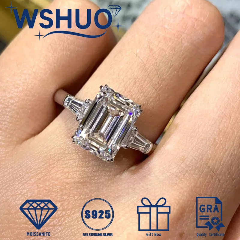 

2CT Moissanite D Color Ring Women's S925 Sterling Silver Emerald Diamond 18K White Gold Royal Blue Rings Fine Jewelry for Women
