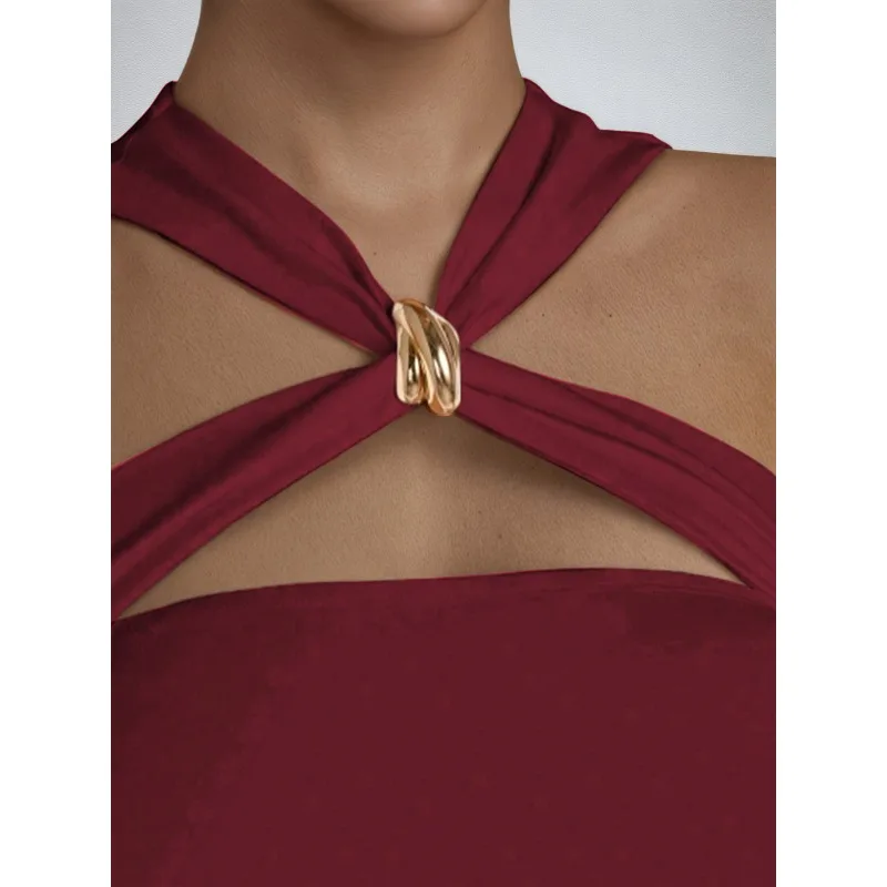 2025년 여름 신상 유럽 아메리칸 스타일 여성 드레스, 섹시하고 슬림한 니치 디자인의 크로스 벨트 슬리브리스 점프수트