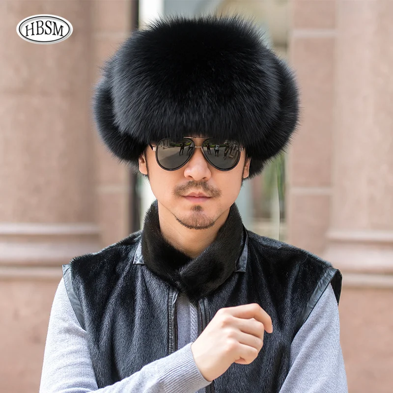 Męska czapka z prawdziwego futra Fox Trapper Bomber Hats Russian Ushanka Warm Winter Raccoon Fur Earflap Hat Outdoor Sports Skiing Plush Cap