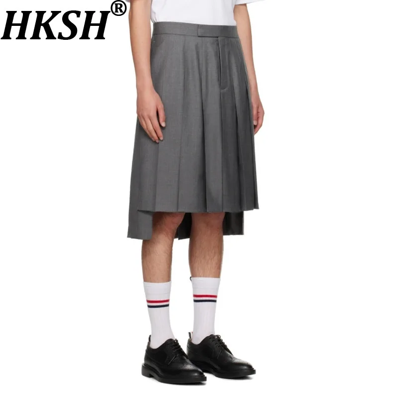 

HKSH Spring Summer Autumn New Men Tide Punk Style Pleated Fashion Women Chic Ins Skirt Half Length Pleated Skirts Pants HK19019