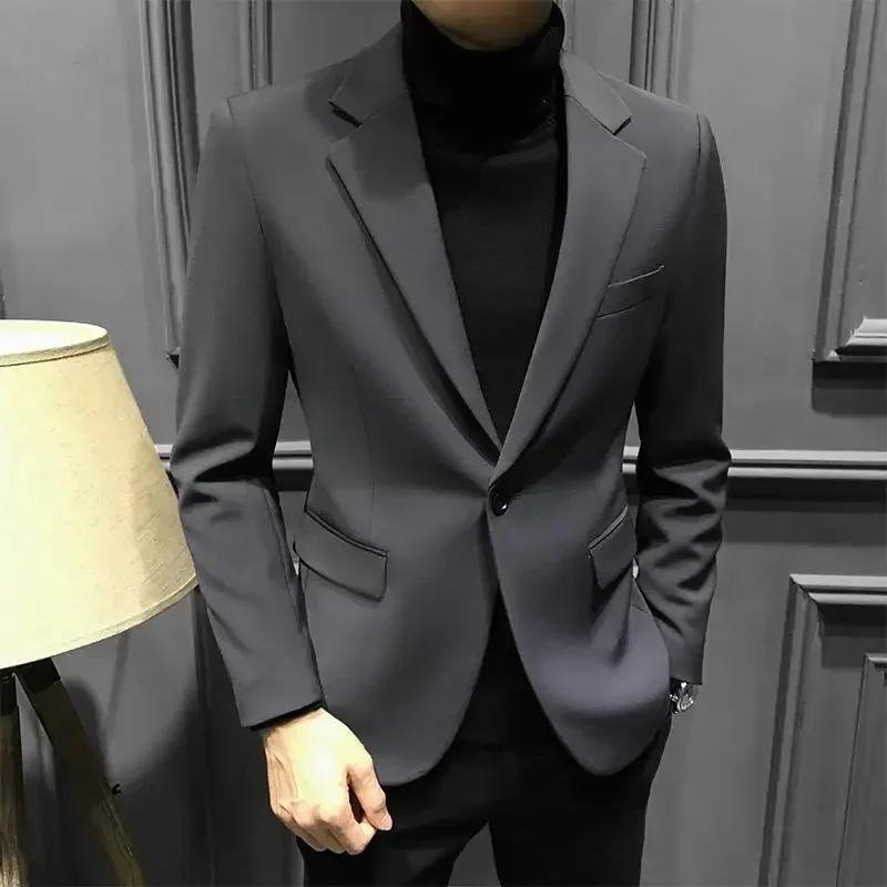 Men\'s Suit Jackets Thin Gray Male Blazer Coat Single Breasted Slim Fit Simple Menswear New in Elegant Summer Casual Fashion 2024