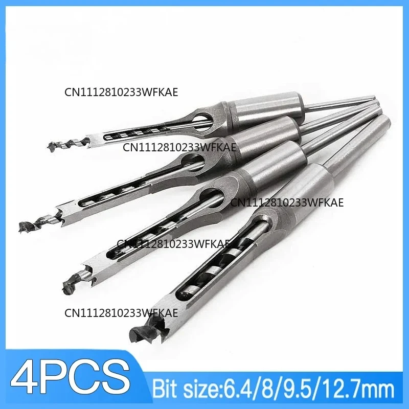 4Pcs HSS Square Hole Drill Woodworking Tools Auger Mortising Chisel Drill Set DIY Furniture Square Woodworking Drill