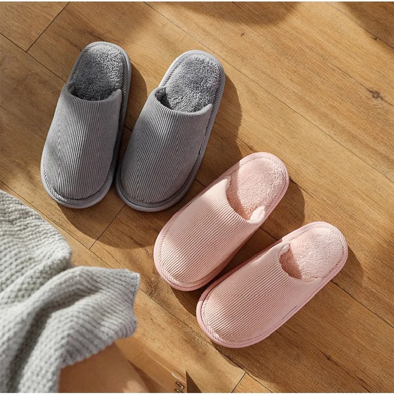 Winter Warm Slippers Women House Couples Non-Slip Soft Cotton Shoes Thick Sole Comfortable Flats Men Bedroom Plush Slipper