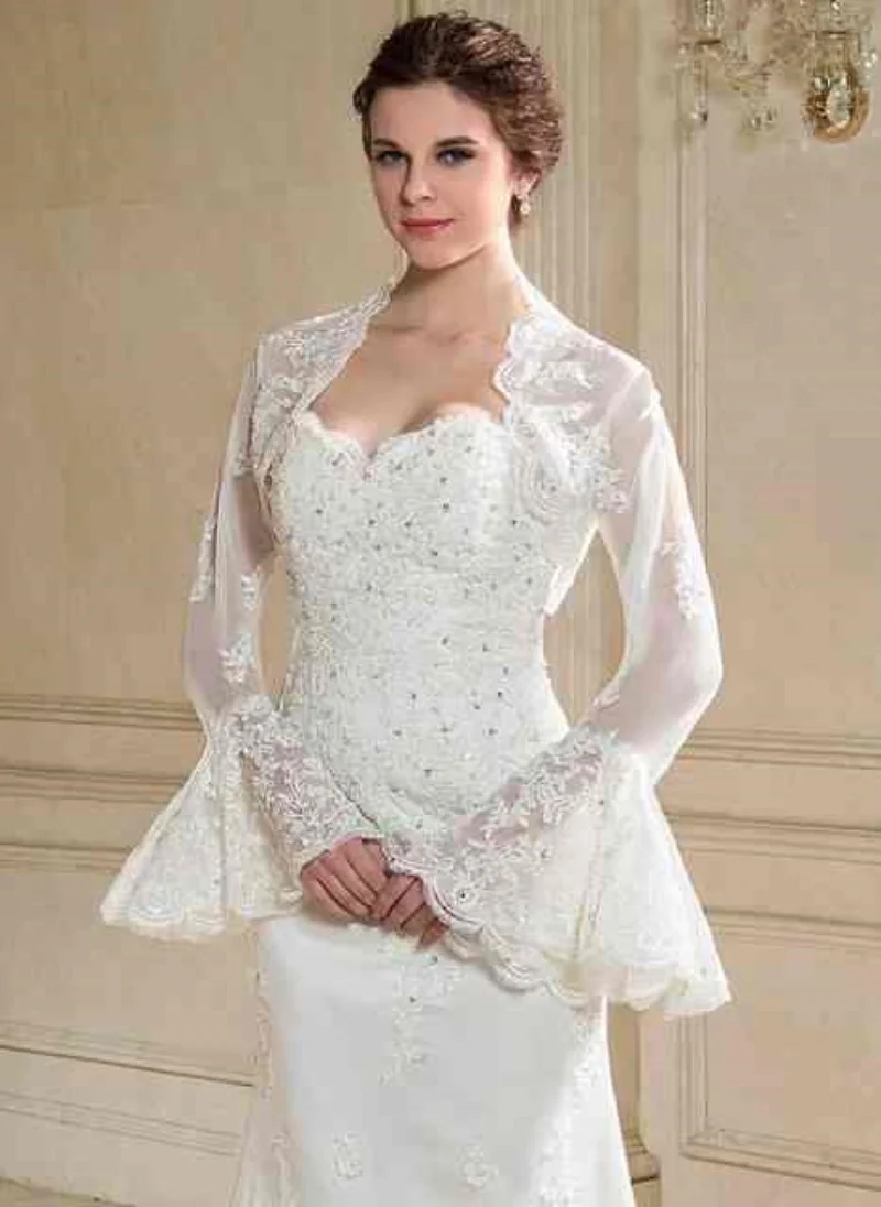 Veste de mariée de mariage de luxe, châle à manches longues, enveloppes douces, Tulle et dentelle, accessoires de mariée faits à la main, grande taille, sur mesure