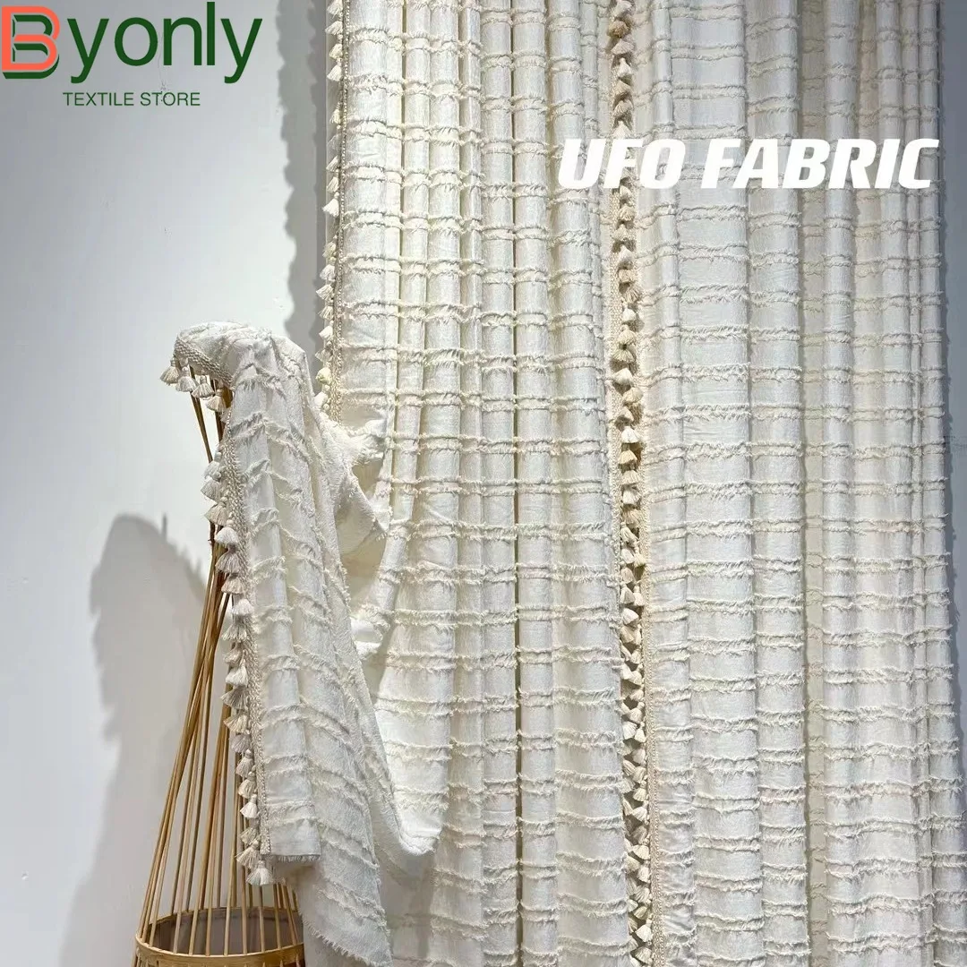 

Cut Velvet Tassel Jacquard Cream Color Thickened Window Screen Curtains for Living Room Bedroom French Window Floating Balcony