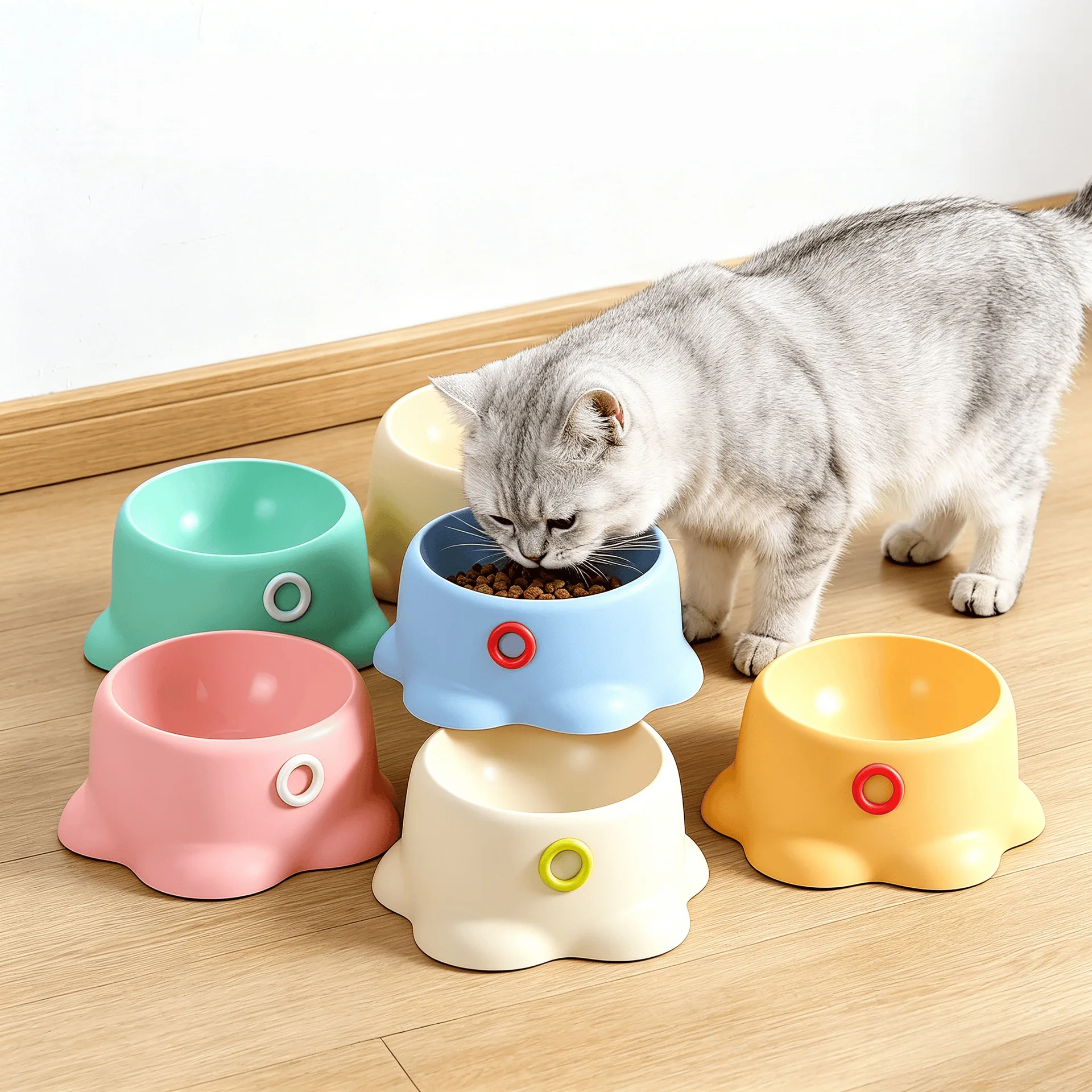 Macaron Color Cat Bowl Neck Protection Anti Tip Over Stainless Steel Feeder Bowl for Kitten Adult Cats Pet Food Bowl Supplies