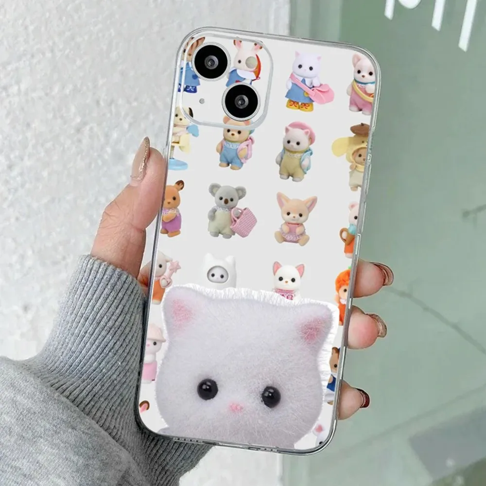 Cute Sylvanian Families Phone Case For iPhone 16,15,14,13,12,11 Plus,Pro,Max,XR,XS,X,7,8 Plus,SE,Mini Transparent Silicone Soft