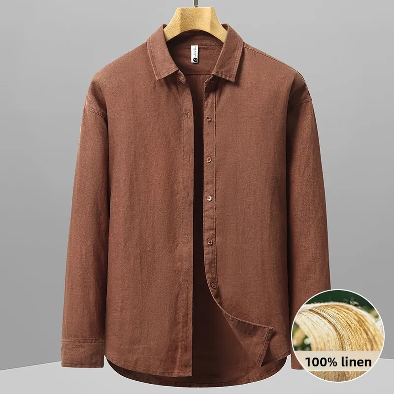 100% Linen Shirt, Men's, Fashionable, Wedding, Casual, Versatile, Host, Trendy, Fitted, Gentleman, Banquet, Business, Shirt