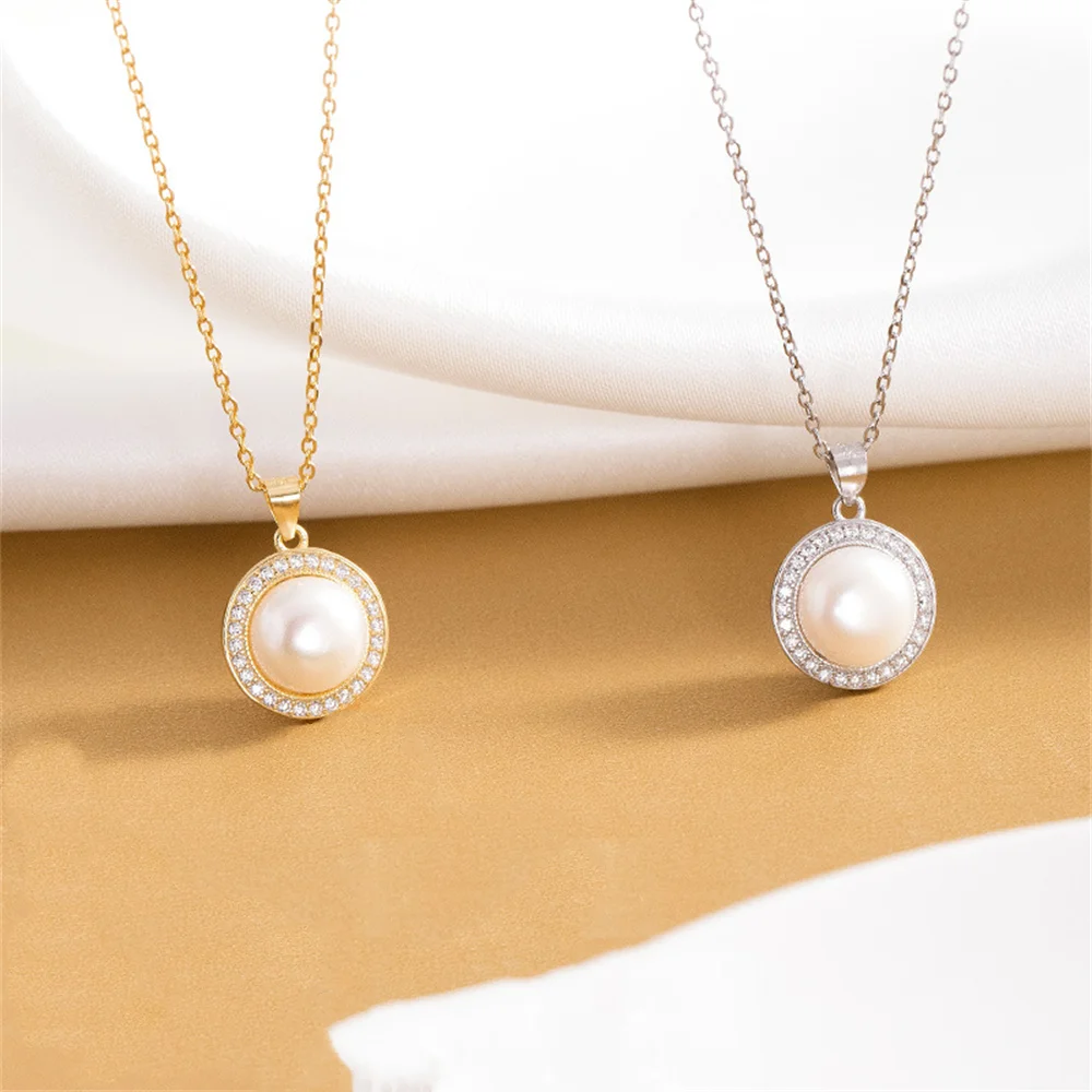 

French Women's Pearl Necklace, S925 Silver, Round Retro Pendant Light Luxury Niche High-End Sense Collarbone Chain