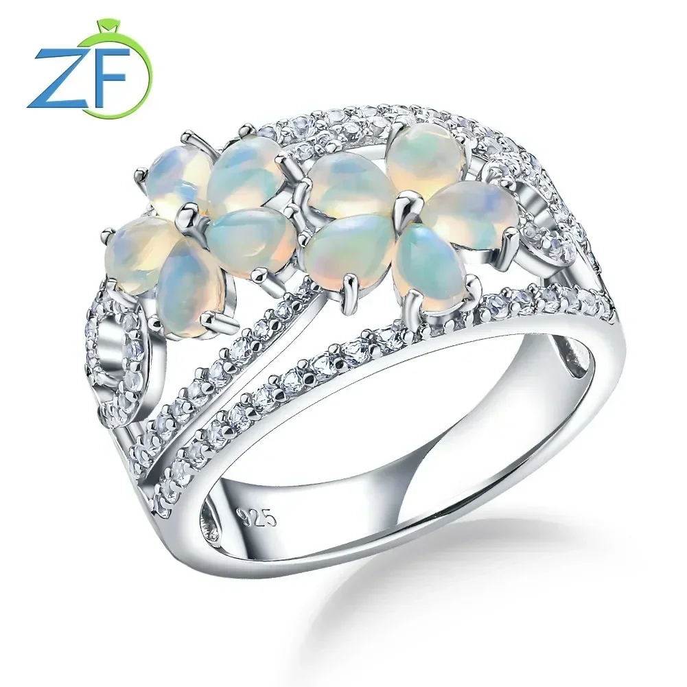 

GZ ZONGFA Natural Opal Ring 11*9mm 1.76ct Real Gemstone Fine Jewelry 925 Sterling Silver Wedding Birthday Party Gift for Women