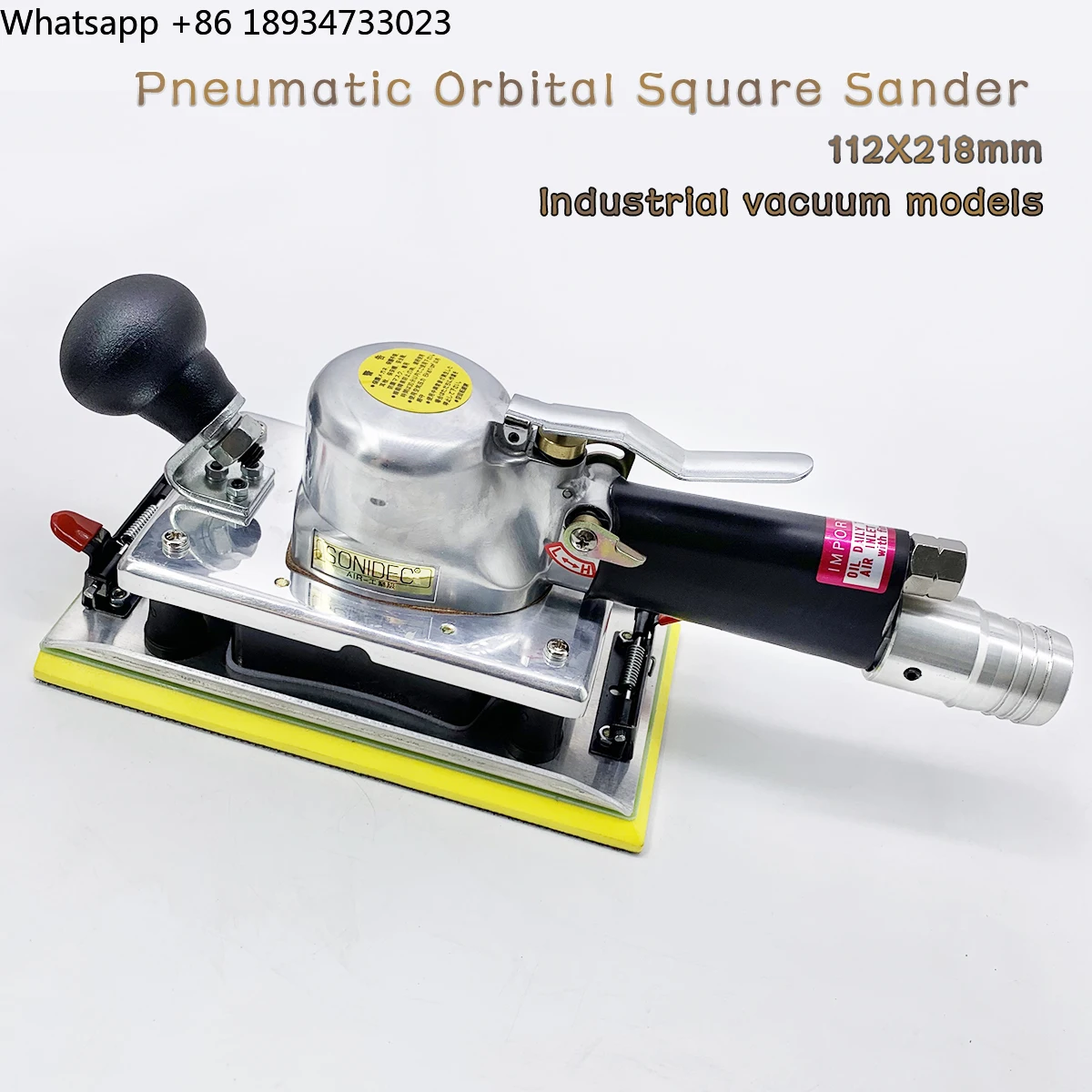 SONIDEC Industrial Pneumatic Sander Rectangular 93x176mm/112x218mm Dust/Non-Dust Pad for Wood Metal Tile Grinding & Polishing