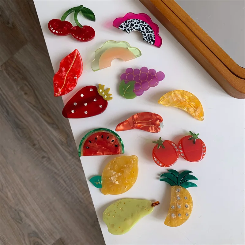 Color Matching Creative Fruit Shape Acetate Duckbill Clip Dragon Fruit Watermelon Women Fashion Party Hair Accessories Gift 2023