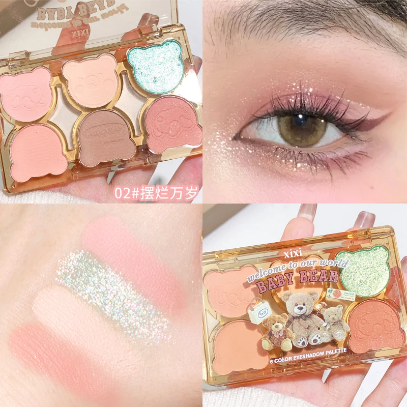 Cartoon Bears Glitter Eyeshadow Palette Pearlescent Makeup Palette Matte Velvet Smooth Shimmer Long-wear Smoky Eyes Cosmetics