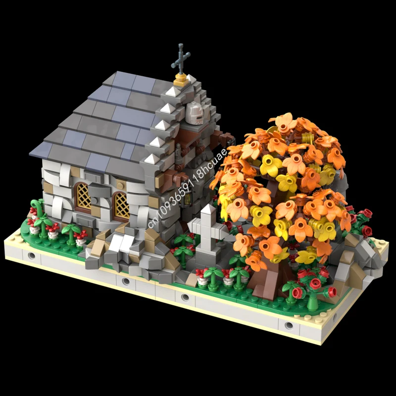 1281 Uds. MOC cementerio pequeño Medieval con túmulo Castillo bloques de construcción regalo de Navidad decoración del hogar DIY perfecto para Interior