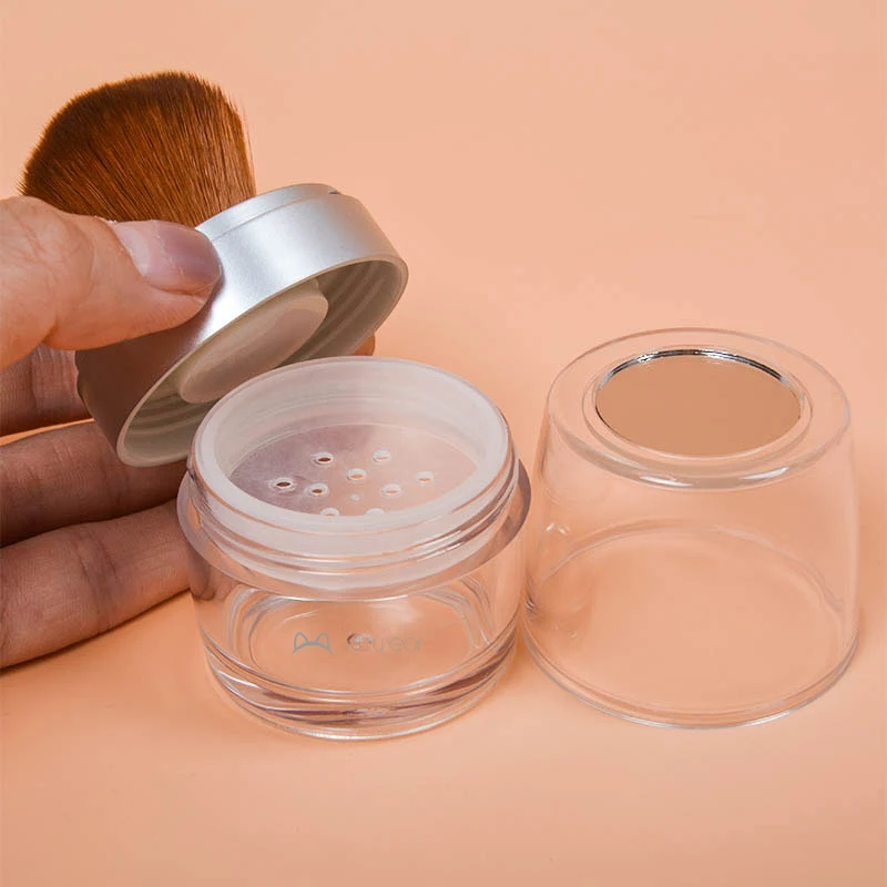 

2 in 1 Foundation Brush Makeup Brush Empty Travel Blush with Refillable Loose Powder Bottle Jar With mirror Makeup Beauty Tools