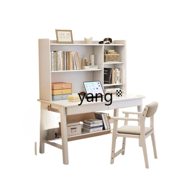 

LMM solid wood desk bookshelf integrated study table home study computer desk simple modern office