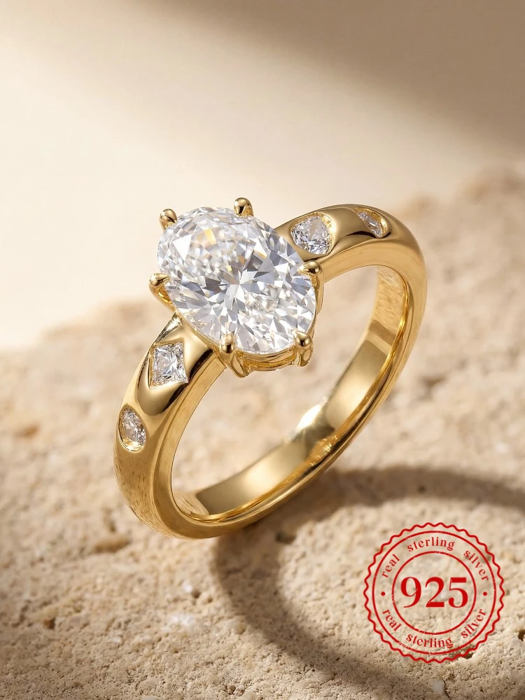 

925 Sterling Silver Fashion Personality Oval Shiny Zircon Ring For Women Party Engagement High Quality Luxury Fine Jewelry