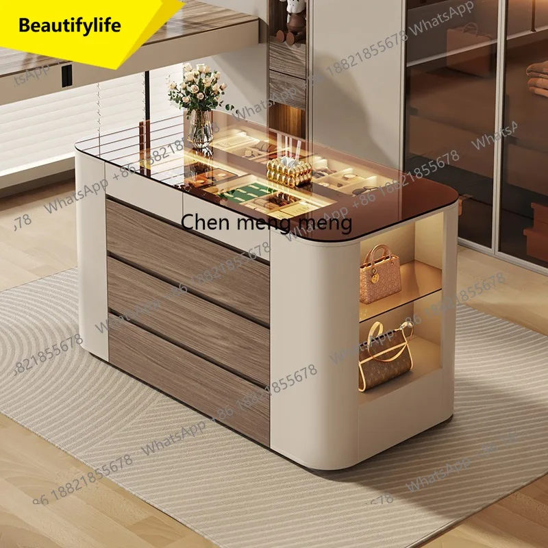 

M07 Modern minimalist mid-island cabinet designer floor-to-ceiling jewelry display cabinet storage locker