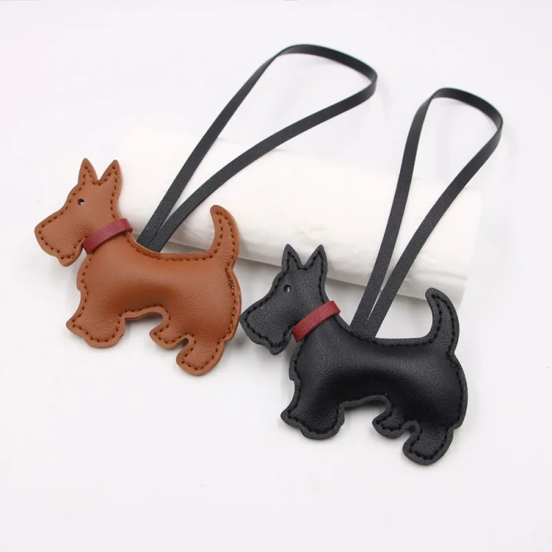 Vintage PU Leather Scottish Terrier Dog Key Chains Ornament Kawaii Fashion Cute Cartoon Puppy Bag Pendant Decoration Gift