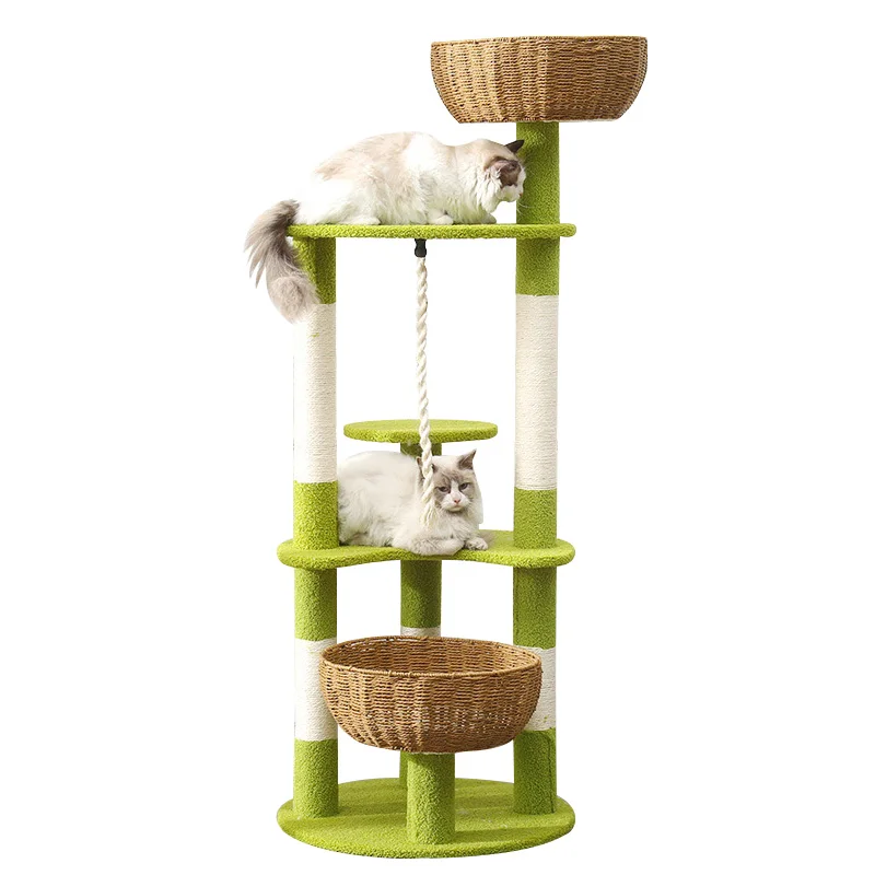 Sisal Wooden Cat Tree Rattan Cat Climbing Frame Scratcher For Cats Pet Basket House