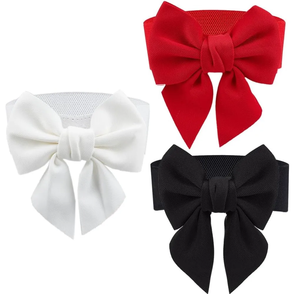 2 Colors Elastic Bow Belts Black Red White Cloth Bowknot Wide Stretch Sash Tie Elastic Chain Waist Belt Band Vintage making kit