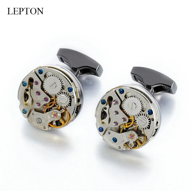 

Lepton Newest Watch Movement Design Cufflinks For Mens Stainless Steel Vintage Steampunk Gear Watch Mechanism Cufflink Man Gift