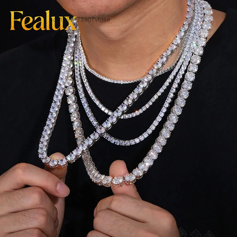 Cheapest Fealux Price Hip Hop VVS D Moissanite Necklace 925 Sterling Silver Iced Out 3mm Tennis Chain Necklace for Men.