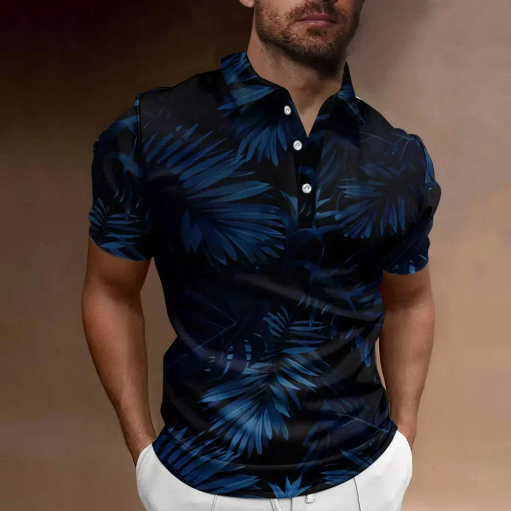 

Hawaiian Men Polo Shirt Plant Print Shirt Oversized Harajuku Casual T-Shirt Summer Lapel Short Sleeve Top Men's Beach Polo Shirt