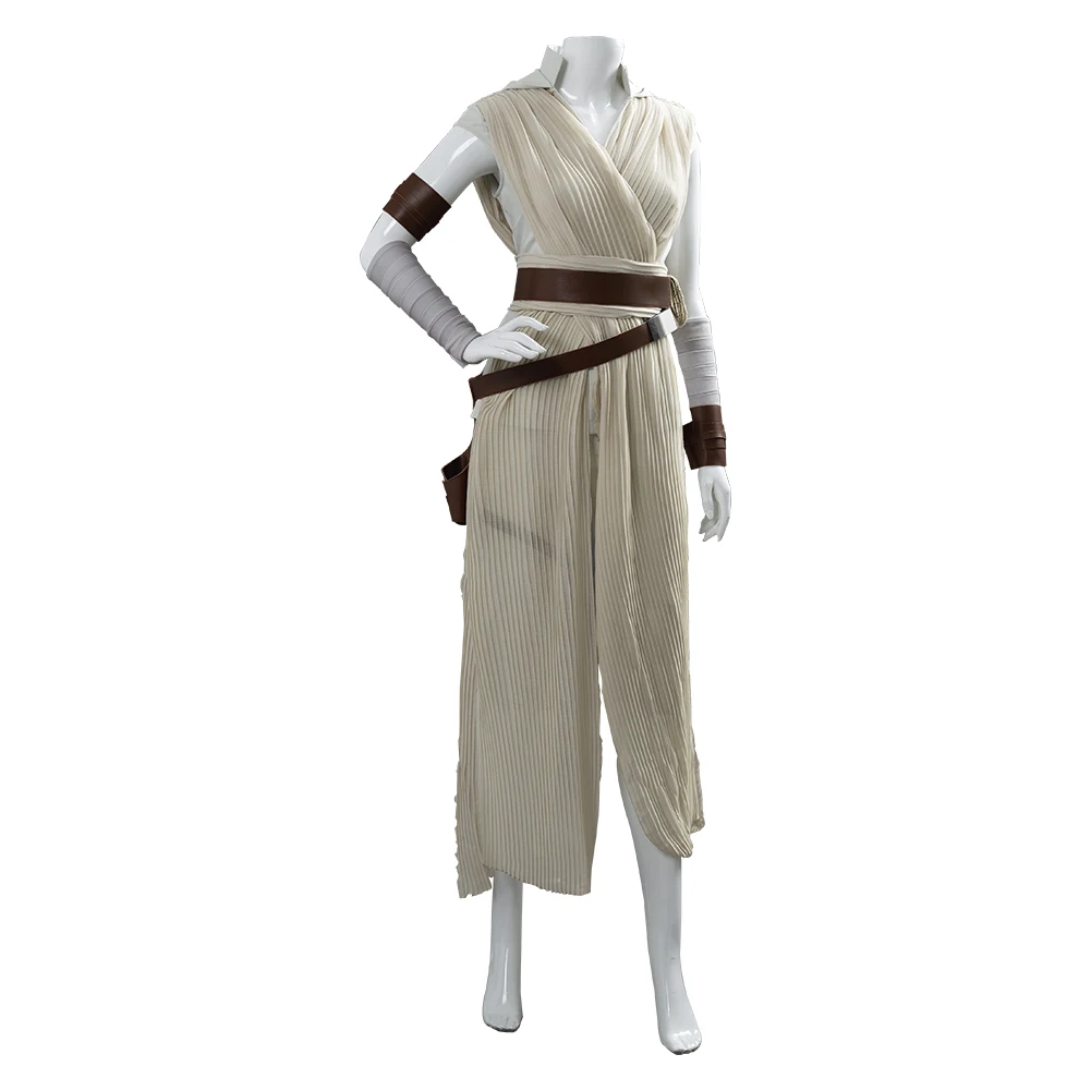 Rey Cosplay Role Play Beige Suits Movie Space Battle Female Jiedi Knight Costume Adult Women Fantasy Fancy Dress Up Party Cloth