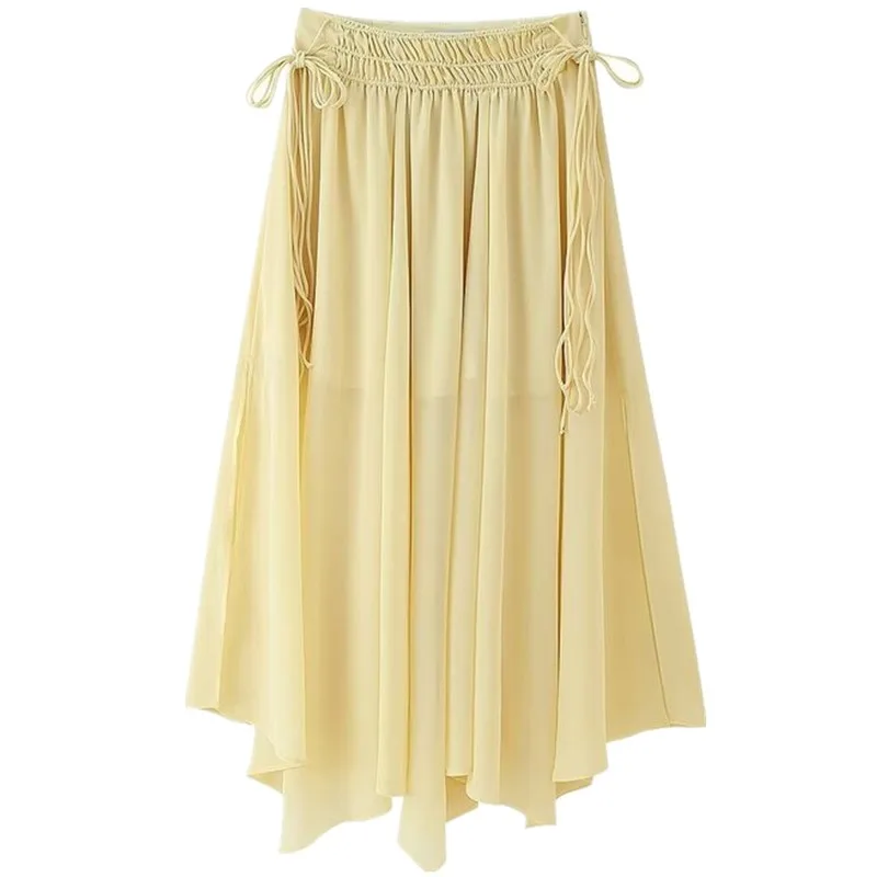 

Лето 202, женская свободная шифоновая юбка с высокой талией, юбка-миди, 28497, модные длинные юбки Ele для женщин