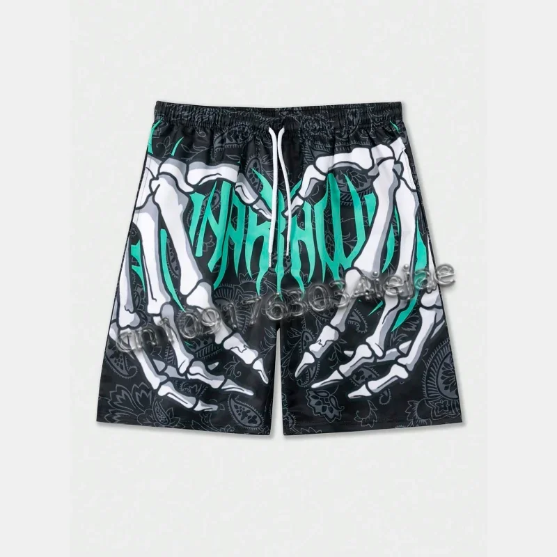 

Summer Men Skull Shorts Kids Training Multicolor Shorts Boys Girls Sports Breathable Shorts Adult Hip Hop Short Pants Streetwear