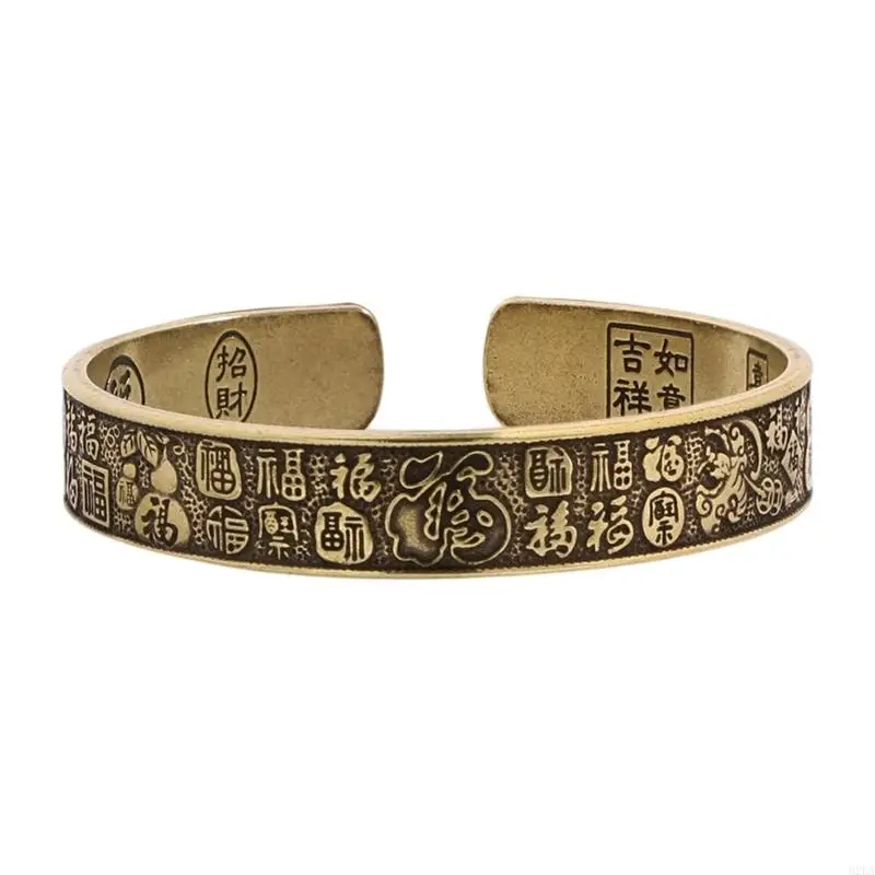 2026 New Handcrafted Brass Bangle Distressed Finish with Hundred Blessings Engraving Symbolizing Happiness for Long Lasting Use