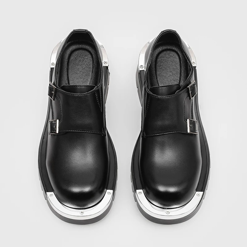 

Men Fashion Paris Derby Shoes Punk Style Metal Big Head Double Breasted Decoration New Thick Bottom Height Increase