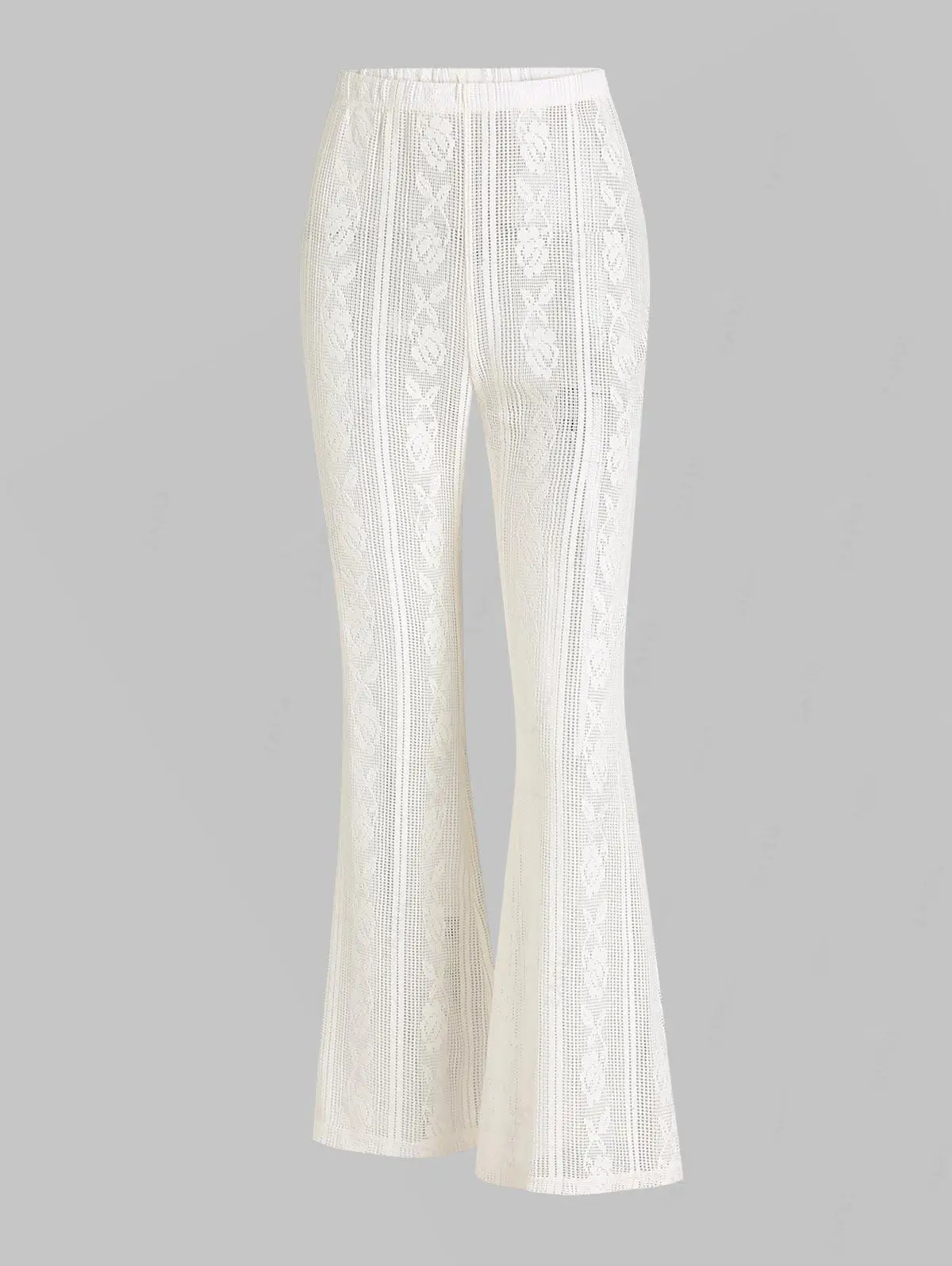 

ZAFUL Women's Sexy Vacation Floral Crochet Lace See Thru Flared Pants