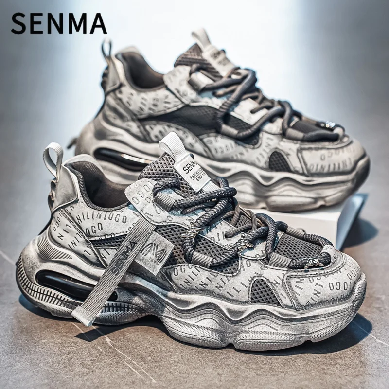 

SENMA Мужские кроссовки Дизайнерская спортивная обувь в стиле ретро с дышащей высотой Повседневная обувь на массивном каблуке Мужская обувь