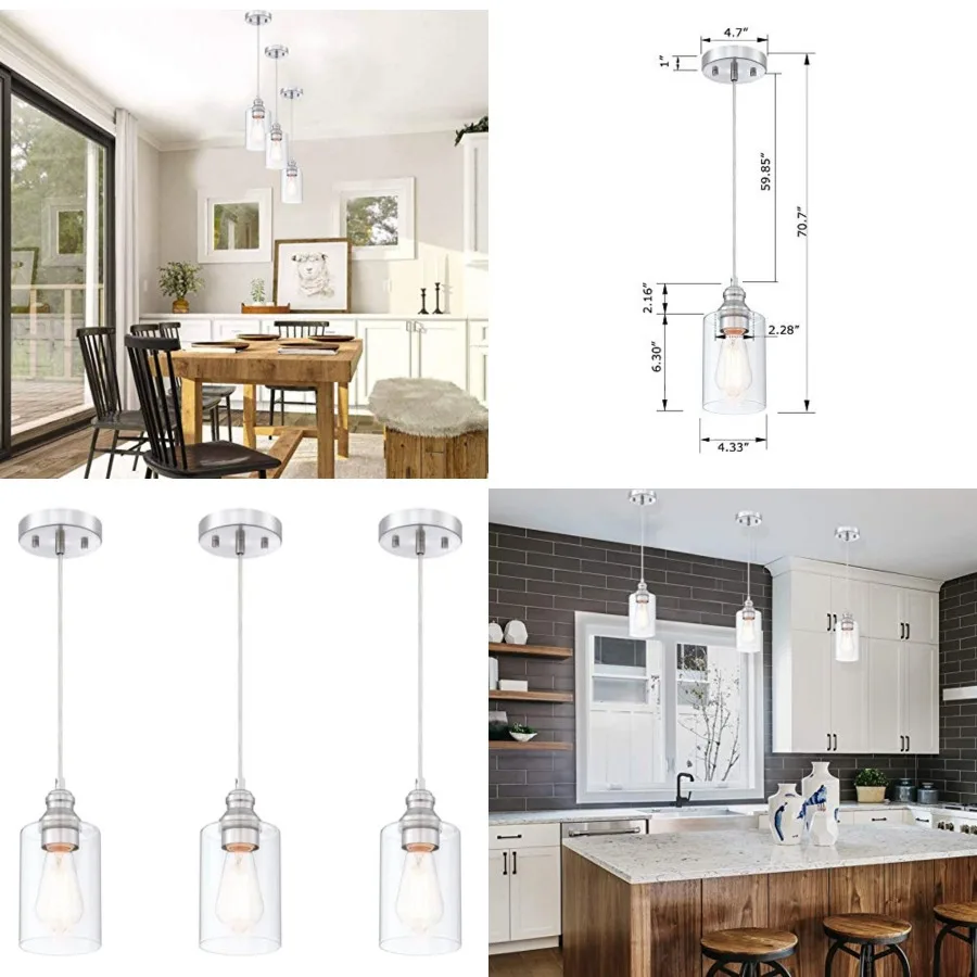 Pendant Lighting Fixture, Hanging Ceiling Lights with E26 Medium Base Max. 60 Watts, ETL Rated, Bulbs not Included,,3-Pack