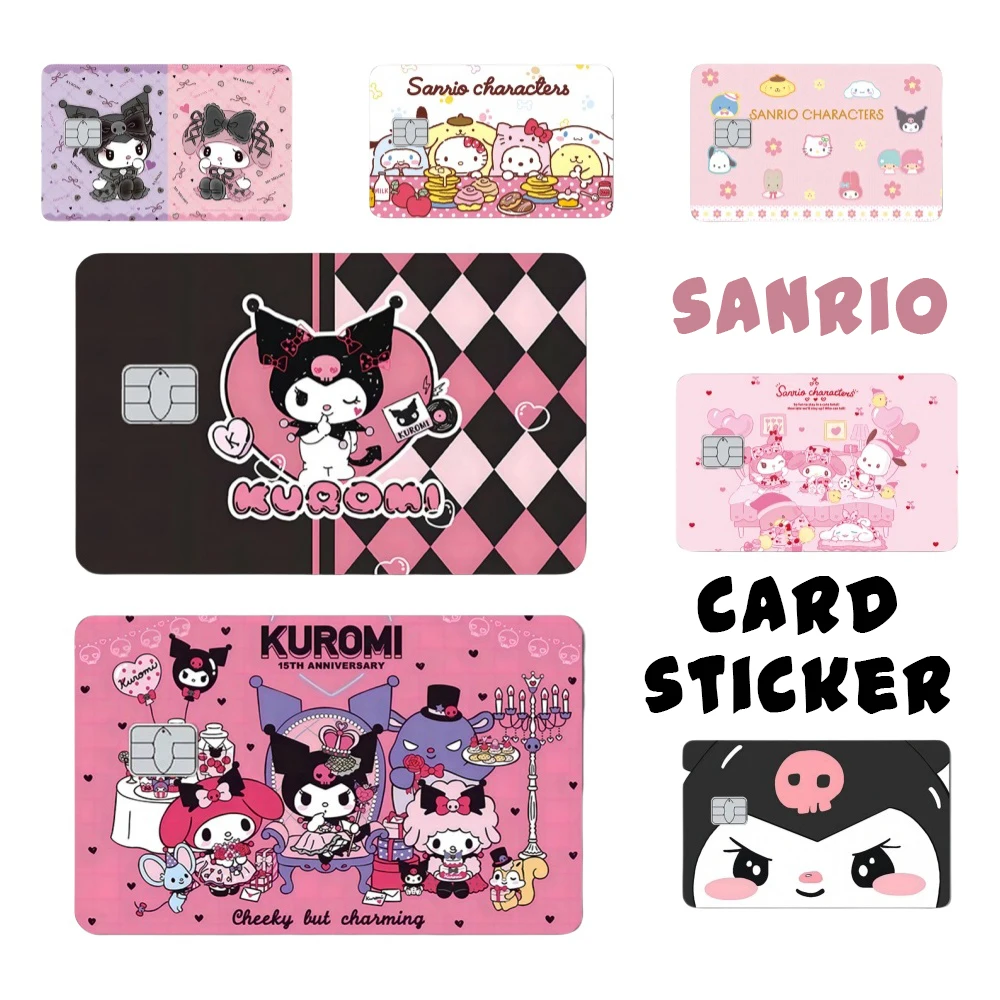 Naklejki na karty kredytowe z postaciami z kreskówek Sanrio, urocze Hello Kitty, Kuromi, Melody, naklejki na karty VISA, dekoracje na karty bankowe, zabawka dla dziewczynki